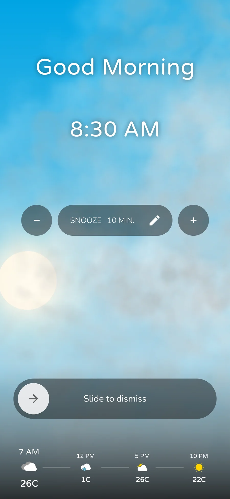 Calendar Alarm ringing screen for an upcoming event, including weather